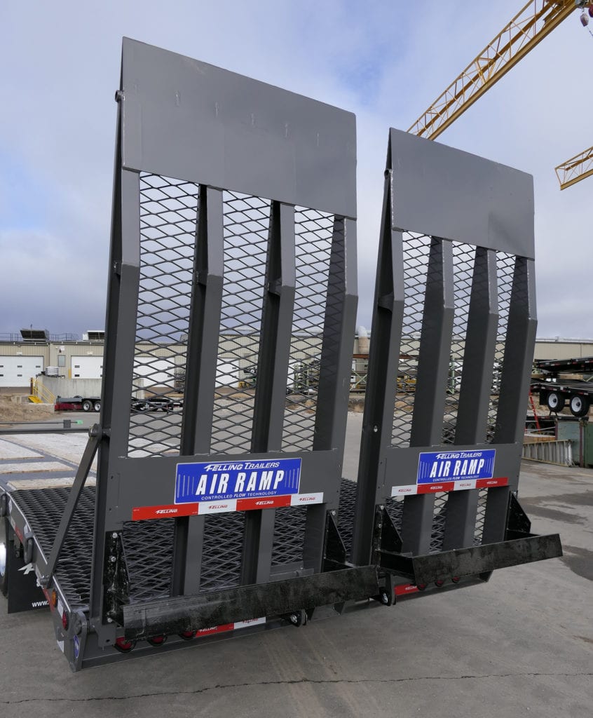 Felling Trailers Air Ramp System available on Tag Trailers and Hydraulic Detachable Trailers.